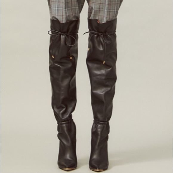 TORY BURCH LILA OVER THE KNEE BLACK NAPPA LEATHER BOOTS SIZE 8 - Picture 3 of 9